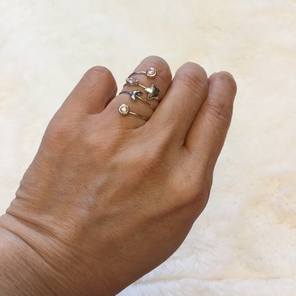 Silver Star, Moon &  Pink Crystals Ring - Picture 5 of 5